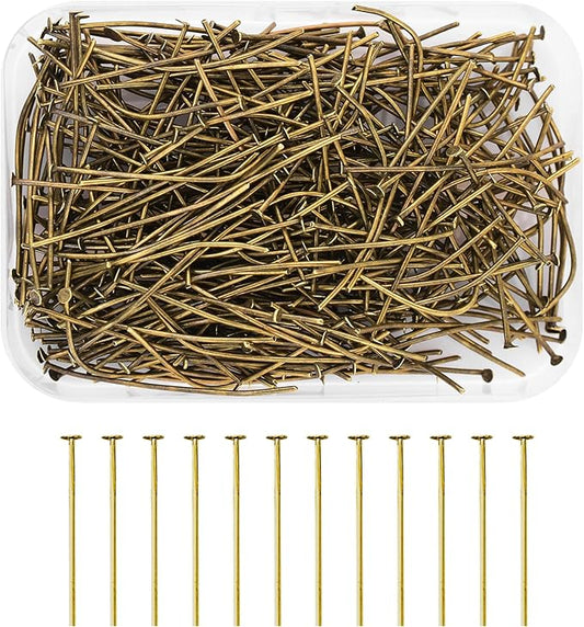 Mandala Crafts 1.5 Inch Antique Brass Flat Head Pins for Jewelry Making Earring Making Supplies – 300 PCs Jewelry Findings for Making Earring DIY Bracelets Rosary Charms