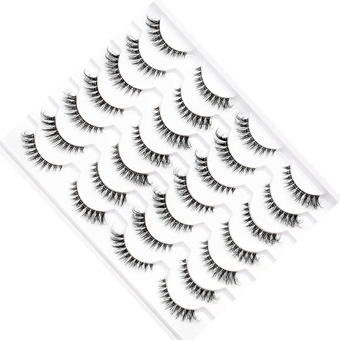Pooplunch False Eyelashes Wispy Cat Eye Look Natural Volume Clear Band Foxy Short Accent Lashes Faux Mink Fake Lashes Strips 14 Pairs Pack