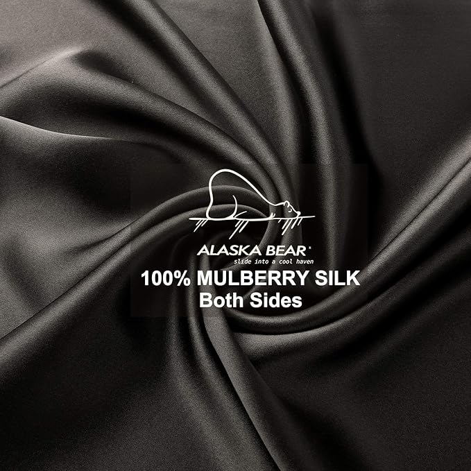 ALASKA BEAR Silk Pillowcase for Hair Care Gentle Mulberry Silk Anti Face Skin Wrinkle Pillow Slip Cover Queen Size with Concealed Zipper (1pc, Charcoal)