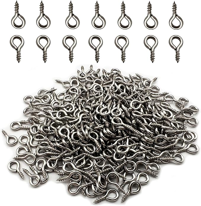600 Pcs (304) Stainless Steel Small Screw Eye Pins Jewelry Hooks 5mm x 10mm Eyelet Hook Screws Ring Mini Screw Hooks
