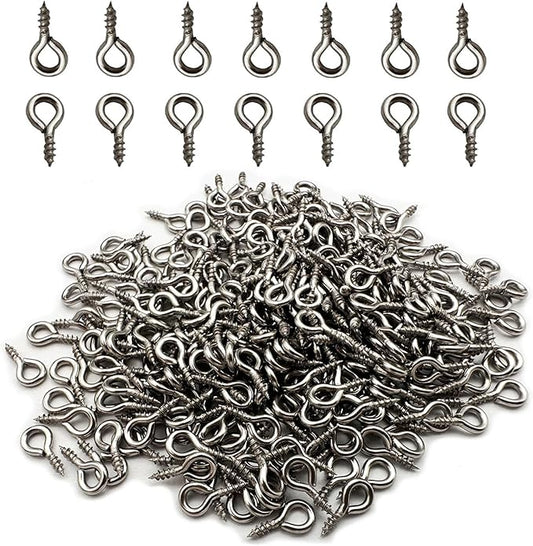 600 Pcs (304) Stainless Steel Small Screw Eye Pins Jewelry Hooks 5mm x 10mm Eyelet Hook Screws Ring Mini Screw Hooks