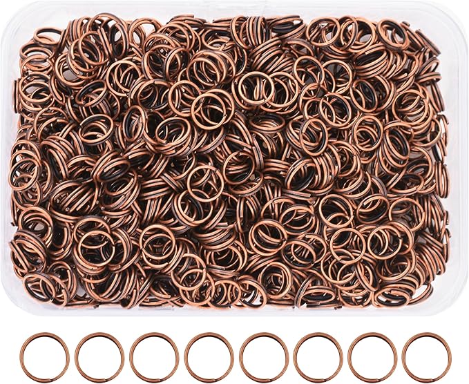 Mandala Crafts 7mm Antique Copper Colored Double Jump Rings for Jewelry Making - 800 Pcs Small Split Key Rings Set for Crafts, DIY Keychains, and Accessories