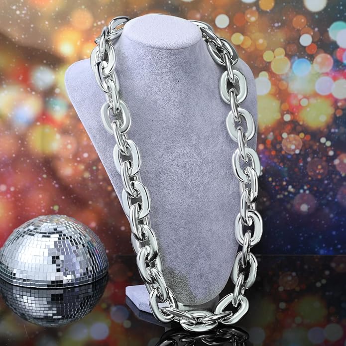 Remuuly Plastic Chain Necklace Chunky Big Fake Necklace Hip Hop Rapper Giant Turnover Chain Costume for Halloween
