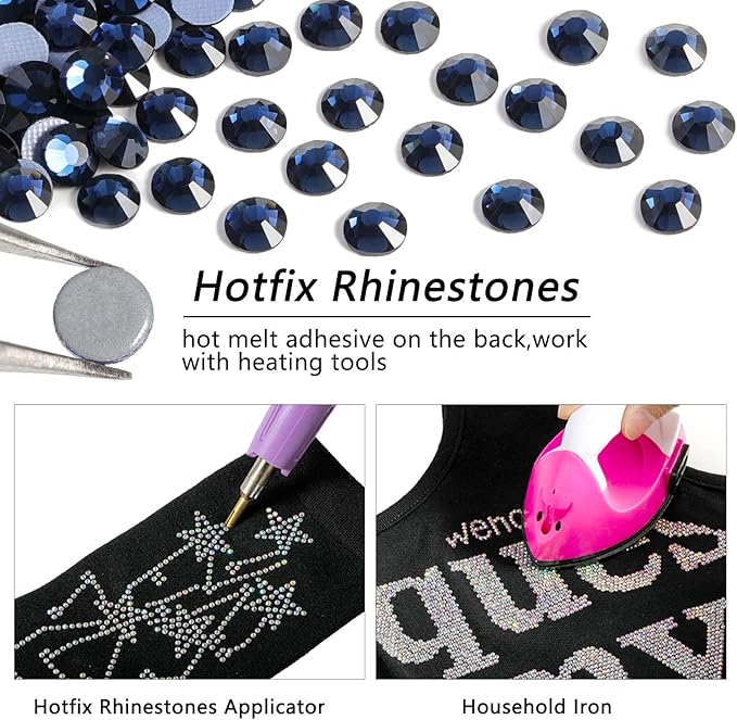Beadsland Hotfix Rhinestones, Flatback Crystal Rhinestones for Crafts Clothes DIY Decorations, Montana, SS30/288pcs, 6.3-6.5mm