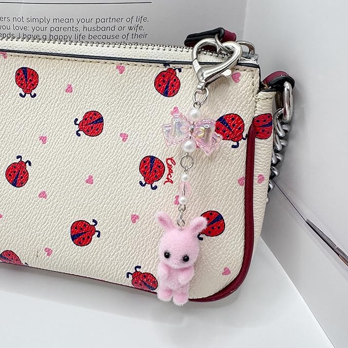 Cute Fuzzy rabbit Keychain for Women - Y2K Plush Bow Bag Charm Decor, Kawaii Kitty Pendant Gift for her