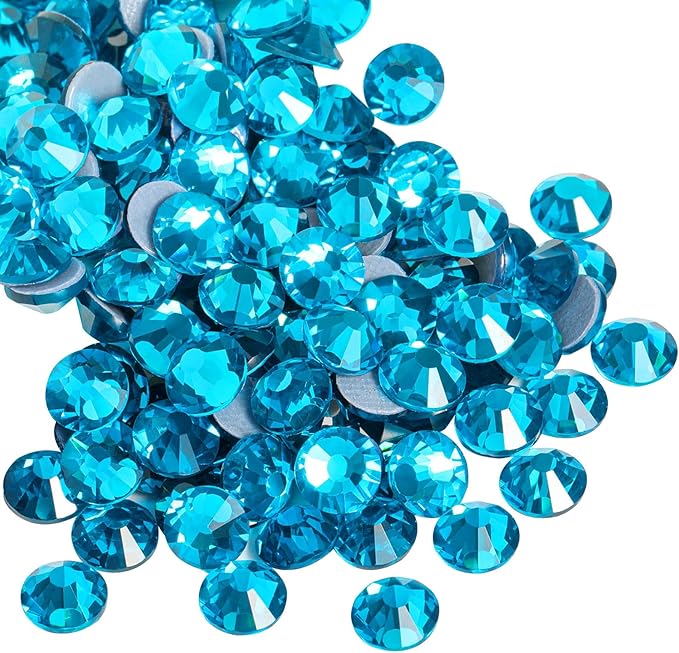 Beadsland Hotfix Rhinestones, 2880pcs Flatback Crystal Rhinestones for Crafts Clothes DIY Decorations, Indicolite, SS10, 2.7-2.9mm