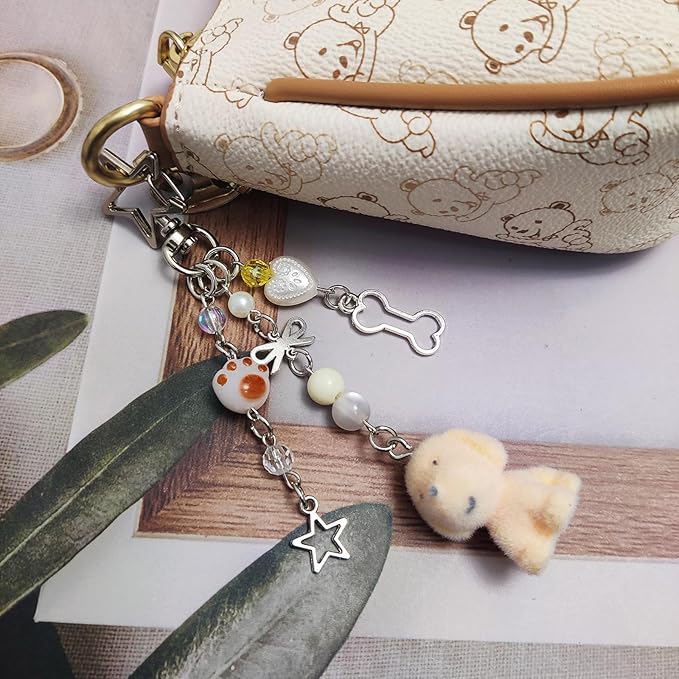 Cute Dog Keychain Fuzzy Dog Puppy Decor Keychain Aesthetic Y2K Bag Charms Stylish Dog Pendant Keychains Accessories
