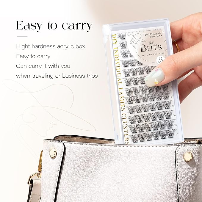 BEFER Lash Clusters, 72 Pcs D Curl Eyelash Super Fluffy Lightweight Individual Lashes 8-16MM Cluster Eyelash Extensions DIY At Home(Ethereal,FD36)