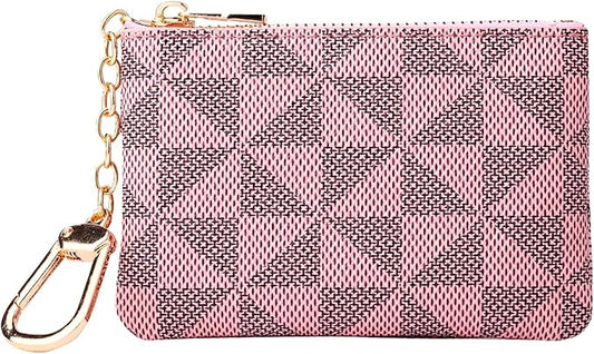 Leather Coin Purse for Women with KeyChain Small Zipper Change Purse coin Pouch Card Holder Wallet Clutch for Women & Men (Pink)