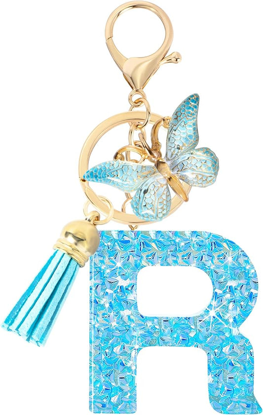 Initial letter Keychains for Women Girls Tassel Butterfly Cute Keychain for Wallet Backpack charm