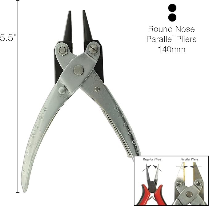 The Beadsmith Round Nose Parallel Pliers, 5.5 inches (140mm), Steel tool for jewelry making, with spring