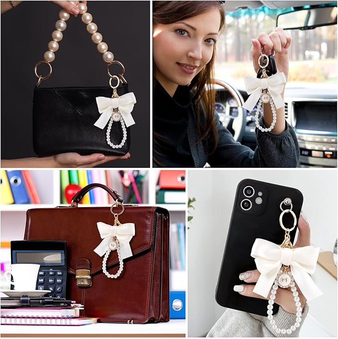 Joez Wonderful Pearl Bow Keychain, Cute Pink Bowknot & Pearl Keyring Charms, Aesthetic Keychain