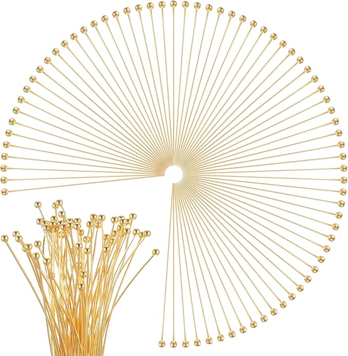 200Pcs Ball Head Pins for Jewelry Making, 40mm/1.57In, Gold Head Pins for Jewelry Making, Beading Pin for DIY Craft Earring Bracelet Necklace Pendant Supplies