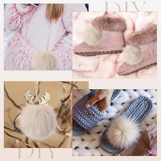 Tatuo 16 Pcs Faux Fur Pom Poms for Hat 4 Inches Large Fluffy Pom Balls for Crafts Knitting Beanies Shoes Scarves Bag Pompoms Keychain Charms Winter DIY Accessories (Beige)