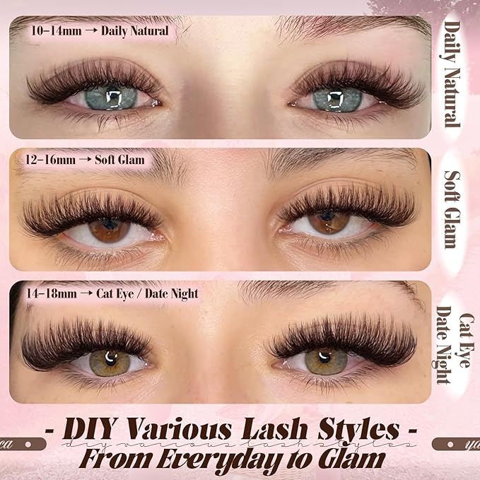 Dark Brown Lash Clusters 80D Fluffy Wispy Volume Cluster Eyelash Extensions D Curl 10–18mm Individual Cluster Lashes 240PCS Brown Eyelash Clusters DIY Lash Extension for Natural Glam Look by Yawamica