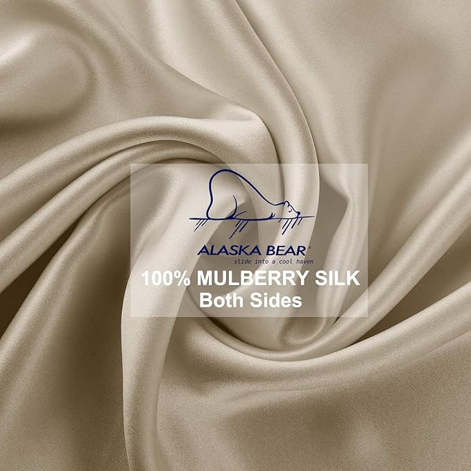 ALASKA BEAR Natural Silk Pillowcase, Hypoallergenic, 19 Momme, 600 Thread Count 100 Percent Mulberry Silk, Standard Size with Hidden Zipper (1,Champagne Gold)