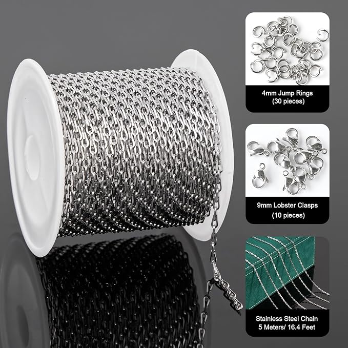 UMAOKANG 16.4 Feet Stainless Steel Jewelry Chain Roll Delicate Link Chain on Spool Women Necklace DIY Chains Bulk