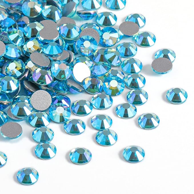 Beadsland 1440 Pieces Flat Back Crystal Rhinestones Round Gems,Aquamarine AB,SS8,2.3-2.5mm
