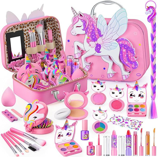 Kids Makeup Kit for Girls - Girls Makeup Kit Toys, Real Washable Cosmetic Set with Storage Case, Kids Play Makeup Set for Christmas Birthday Gift 3 4 5 6 8 10 11 12+ Years Old, Pink