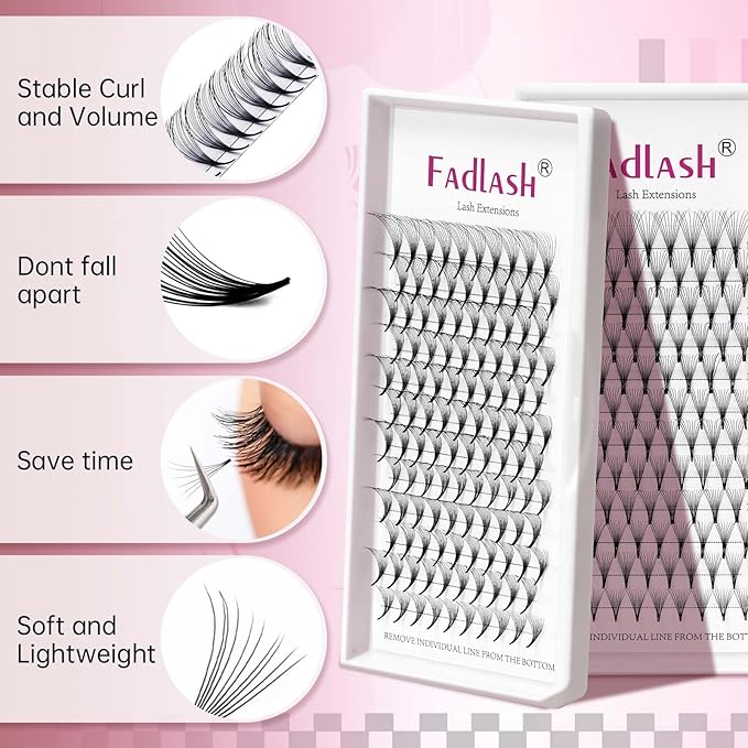 FADLASH Volume Lash Extensions 0.07 D Curl 10D Premade Fans Eyelash Extensions 14mm Premade Lash Fans Pointed Base Middle Stem Premade Lash Extensions Russian Volume Lashes (10D-0.07D, 14mm)
