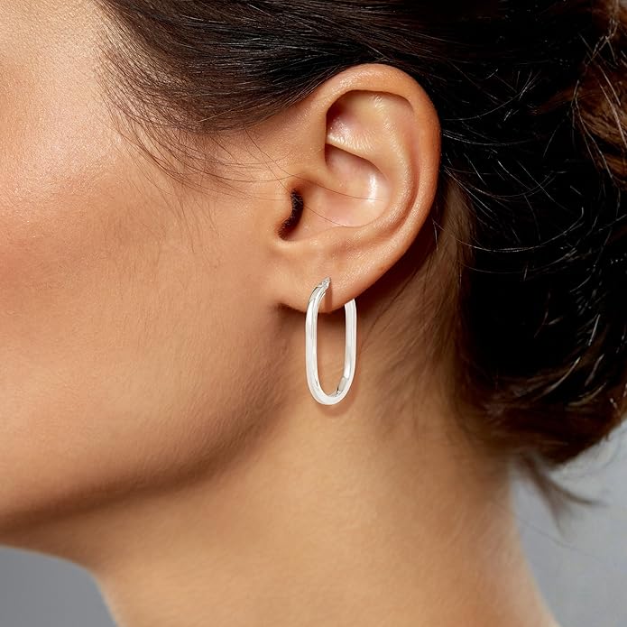 Gold Oval Tube Hoop Earrings for Women – High Polish Finish, Lightweight Hollow Design, 10K or 14K Real Gold