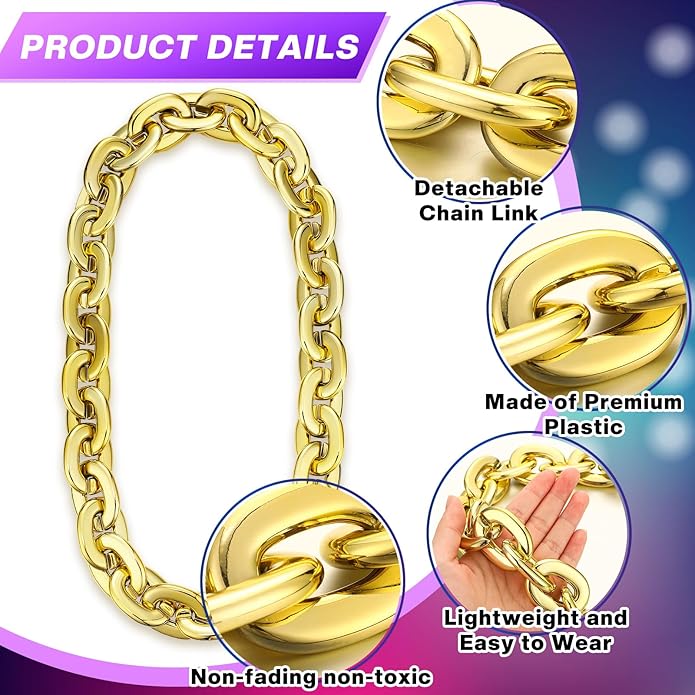 Remuuly Plastic Chain Necklace Chunky Big Fake Necklace Hip Hop Rapper Giant Turnover Chain Costume for Halloween