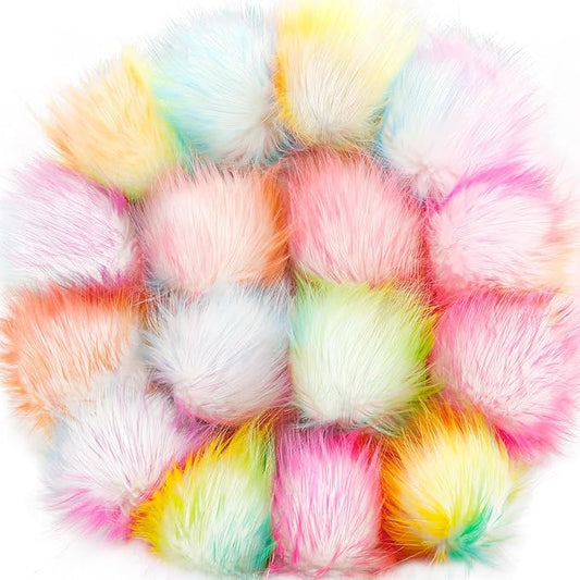 Tatuo 16 Pcs Faux Fur Pom Poms for Hat 4 Inches Large Fluffy Pom Balls for Crafts Knitting Beanies Shoes Scarves Bag Pompoms Keychain Charms Winter DIY Accessories (Rainbow Color)
