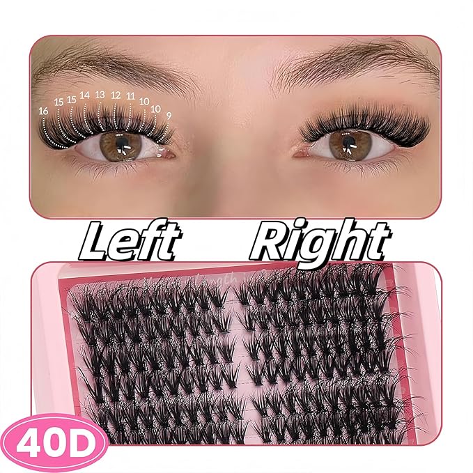YIDUO Lash Clusters Kit 40D+50D 10-16mm Cat Eye Eyelash Extensions Kit Volume Wispy C/D Curl Left & Right Individual DIY Lash Extension Kit with Glue |Tweezers |Removers |Eyelash & Eyebrow Brush