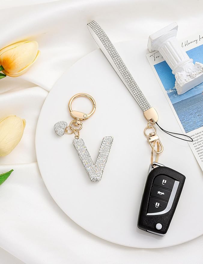 Initial Keychain for Women Girls,Bling Letter Key chain Initial with Heart,Pink Keychain Charms for Backpack Handbag