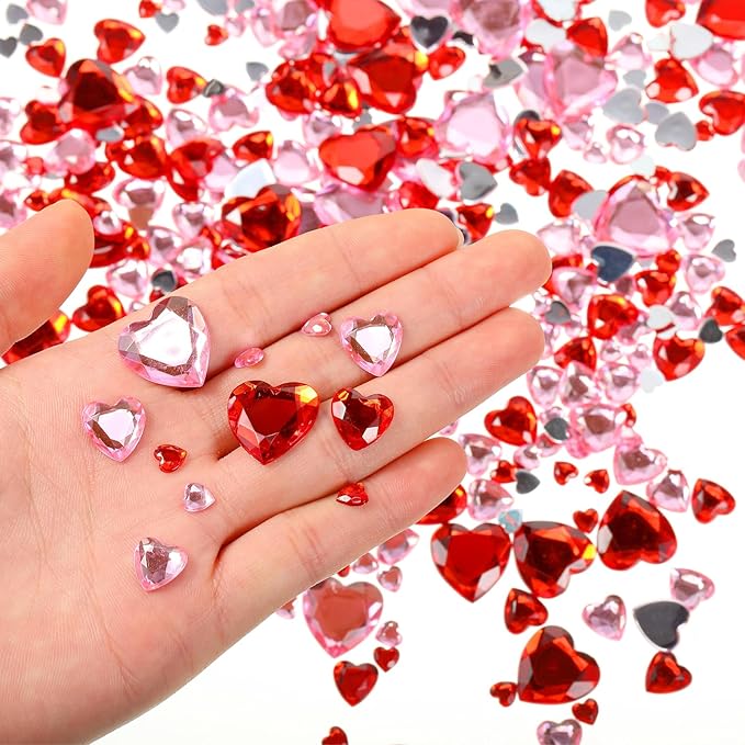 Chuangdi 516 Pcs Acrylic Rhinestone Crystal Gems Rhinestone Flat Back 18mm/12mm/10mm/6mm for Valentine's Day Wedding Decoration DIY Clothes Shoes Jewelry Making Crafts(Red, Pink,Heart)