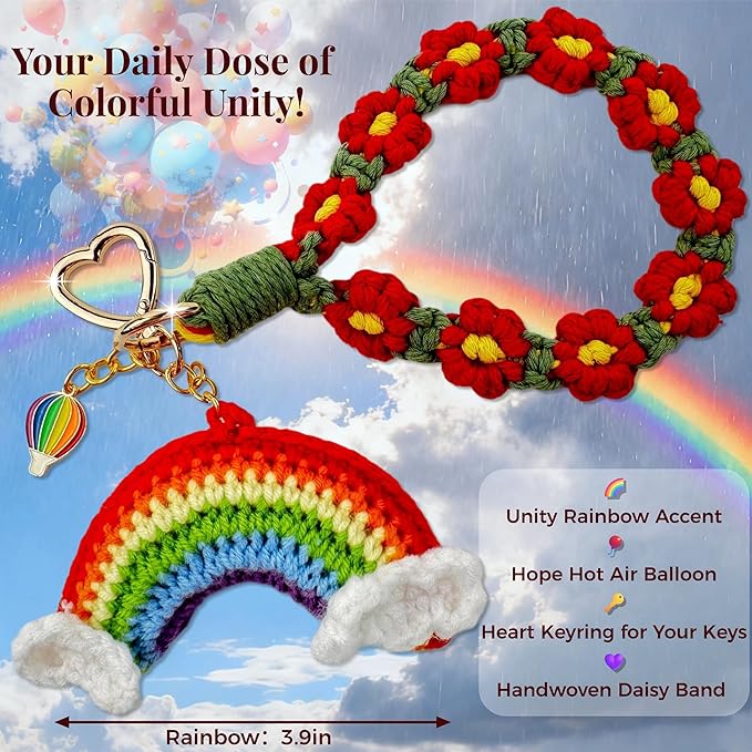 Handmade Crochet Keychains with Daisy Wristband - Inspirational Gifts for Women, Graduation, Birthday