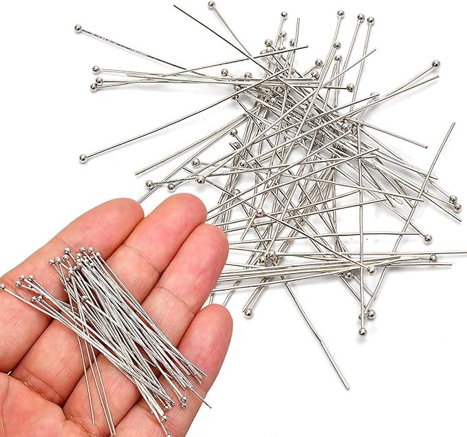 150pcs Silver Filled Ball Pins Non Tarnish Craft Earring Bracelet Jewelry Making Accessories Supplies (40mm (1.57in), Silver-Ball Pin)