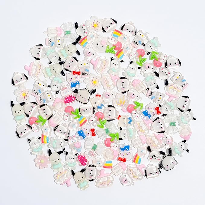 Charms 100PCS Mixed Kawaii Flatback Resin Charms for Crafts, Cabochon for DIY Projects, Slime Charm, Resin Art, Scrapbooking, Phone Case & Accessories (White/Clear)