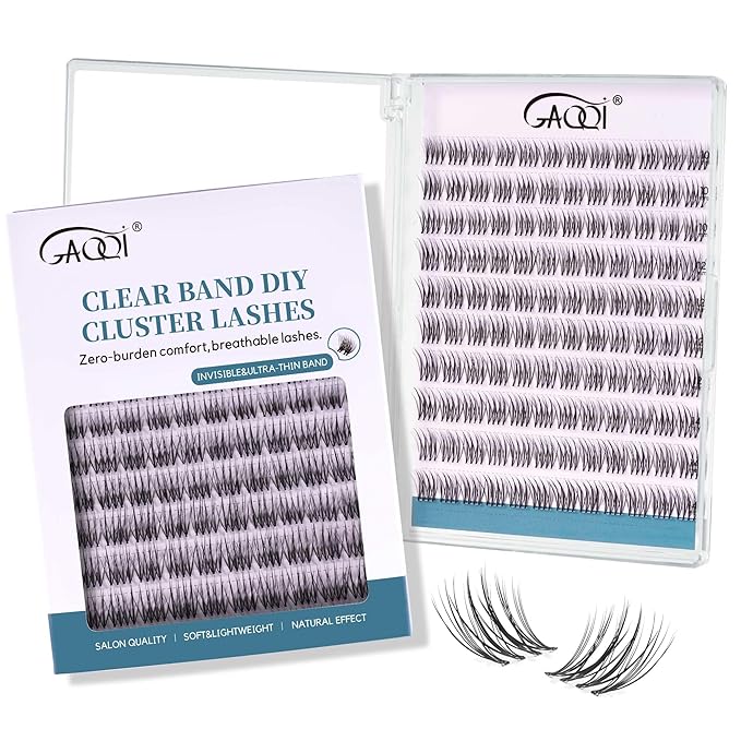 GAQQI Lash Clusters Natural Eyelash Clusters Invisible Band, 10-14mm Individual Lashes 120PCS, Cluster Eyelash Extensions C Curl, Wispy Cluster Lashes Ultra-thin & Soft Clear Band (MUSE)