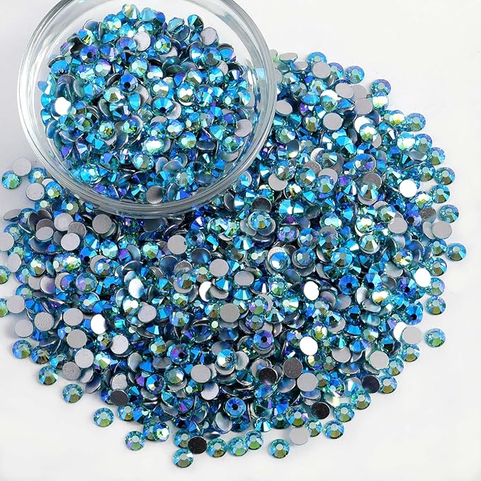 Beadsland Flatback Rhinestones Bulk,14400pcs Rhinestones for Nails Crafts Clothes DIY Decoration, Aquamarine AB, SS10, 2.7-2.9mm