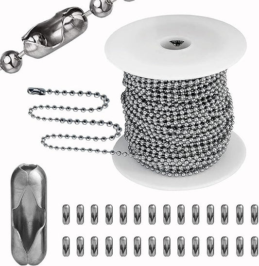 Ball Bead Chain, 55ft Stainless Steel Chain Ball Chain Necklace Bulk with 100 Pieces Matching Connectors Clasps for Jewelry Making, Necklace Hanging, Dog Tag, DIY Crafts
