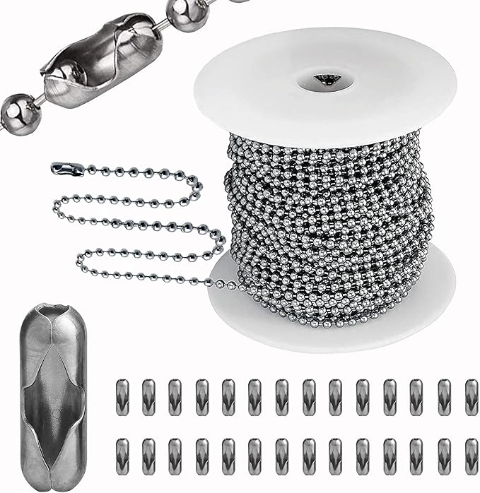 YZDTECH Ball Bead Chain, 55ft Stainless Steel Chain Ball Chain Necklace Bulk with 100 Pieces Matching Connectors Clasps for Jewelry Making, Necklace Hanging, Dog Tag, DIY Crafts