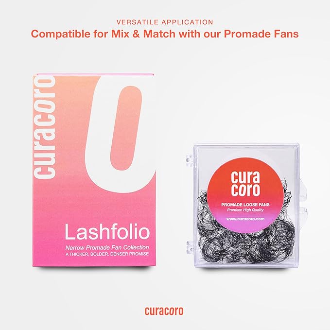 Curacoro LashFolio Double Spike Promade Fans, Handmade Volume Eyelashes, 5D To 10D, C CC D Curl, 0.03~0.07mm, 8-13mm Mix Length, Professional Long-Lasting Promade Lash Fans (7D-0.05 C 8-13mm)
