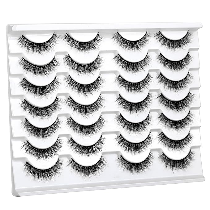 False Eyelashes Short Natural Fluffy Wispy Volume Cute Cat Eye Lashes Fake Eyelashes Faux Mink Lashes 14 Pairs Pack