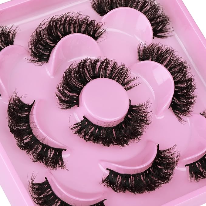 Natural False Eyelashes Fluffy Mink Lashes 3D Wispy D Curl Eye Lashes Russian Strip Thick Full False Eyelashes 5 Pairs 21mm by Focipeysa Eyelashes