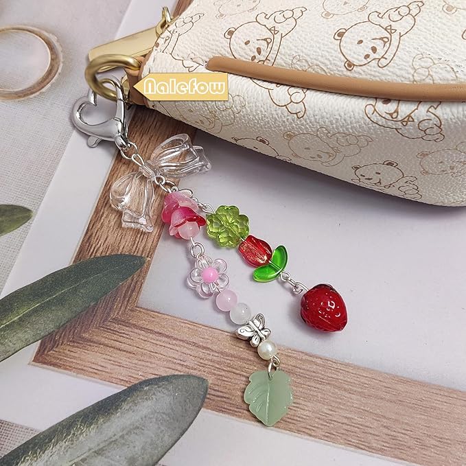 Keychain Bag Accessories Cute Cherry Strawberry Flower Keychains Accessories Decor for Keys Bags Purses Gift
