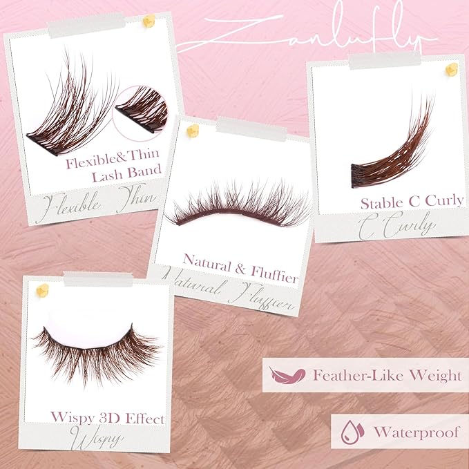 Brown Lash Clusters Natural Eyelash Clusters Wispy Cluster Eyelash Extensions Dark Brown DIY Eyelash Extension C Curly Individual Lashes 8-16MM 110pcs Lash Extension by ZANLUFLY
