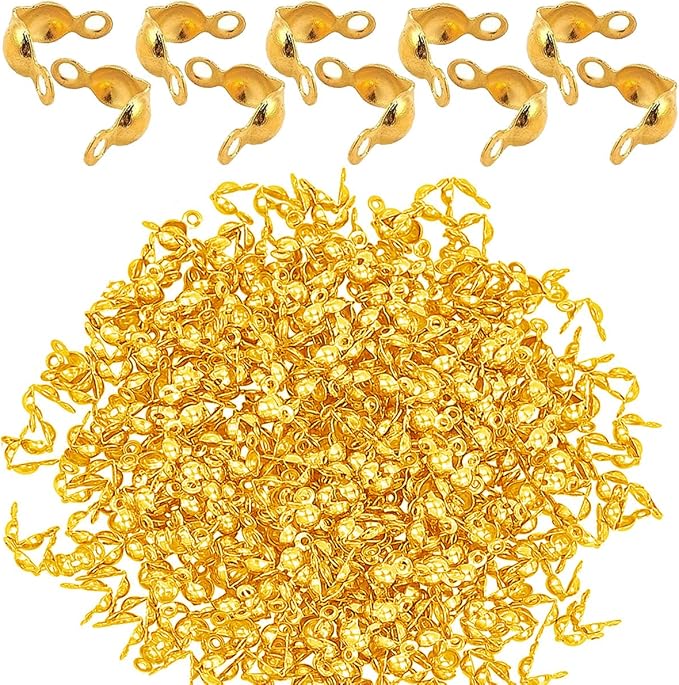 500 Pieces Silver Calotte Ends Knot Covers for DIY Bracelet Jewelry Making, Clamshell Metal Plated Open Bead Tips Endcaps (Gold)