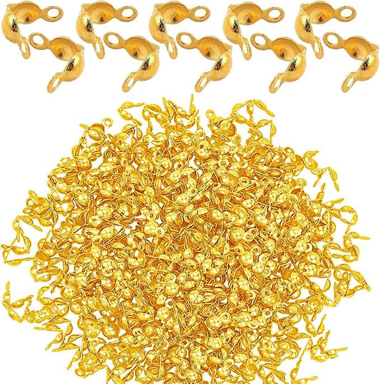 500 Pieces Silver Calotte Ends Knot Covers for DIY Bracelet Jewelry Making, Clamshell Metal Plated Open Bead Tips Endcaps (Gold)