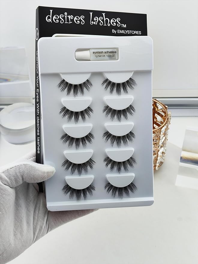 DESIRES LASHES False Eyelash Natural Wispy Fluffy Strip Style Asian Japanese Korean Clear Band Eye Lash 5 Pairs (03 Wednesday)
