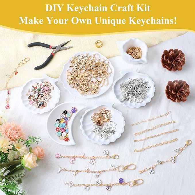 ZOYVUX 636Pcs Lip Gloss Charms Keychain Kit, DIY Bag Charm Kit with 178 Charms, 45 Keychain Hooks, 60 Extender Chains, Jump Rings and Jewelry Plier | Gifts for DIY Craft and Jewelry Making