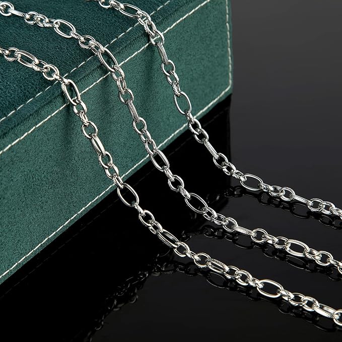 16.4 Feet Silver Stainless Steel Chains for Jewelry Making Heavy Men Hip-pop Necklace Embossed Cable Link Chain Bulk with 30 Jump Rings 10 Lobster Clasps