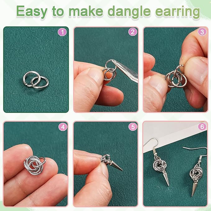 1500Pcs 7mm Stainless Steel Open Jump Rings 16 Gauge Metal O Rings Single Loop Connectors for Jewelry Necklaces Bracelet Earrings Keychains Chainmail DIY Making