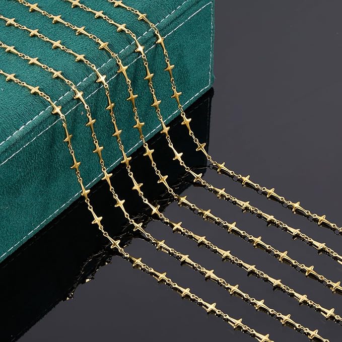 UMAOKANG 13 Feet Gold Plated Stainless Steel Jewelry Making Chain Roll Cross Chain Link for Jewelry DIY with Jump Rings and Lobster Clasps