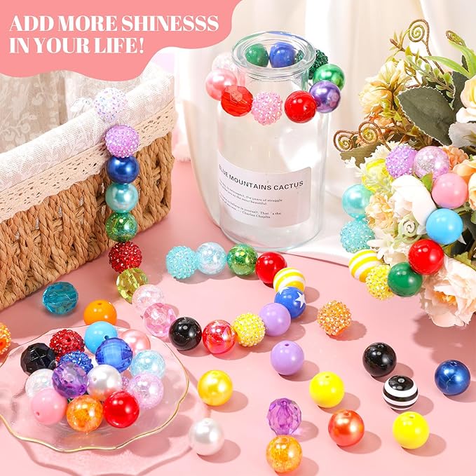 100 Pcs 20mm Rhinestone Bubblegum Beads for Pens Mixed Crystal Resin Chunky Beads for DIY Craft Keychain Necklace Bracelet Jewelry Making(Bright Color)